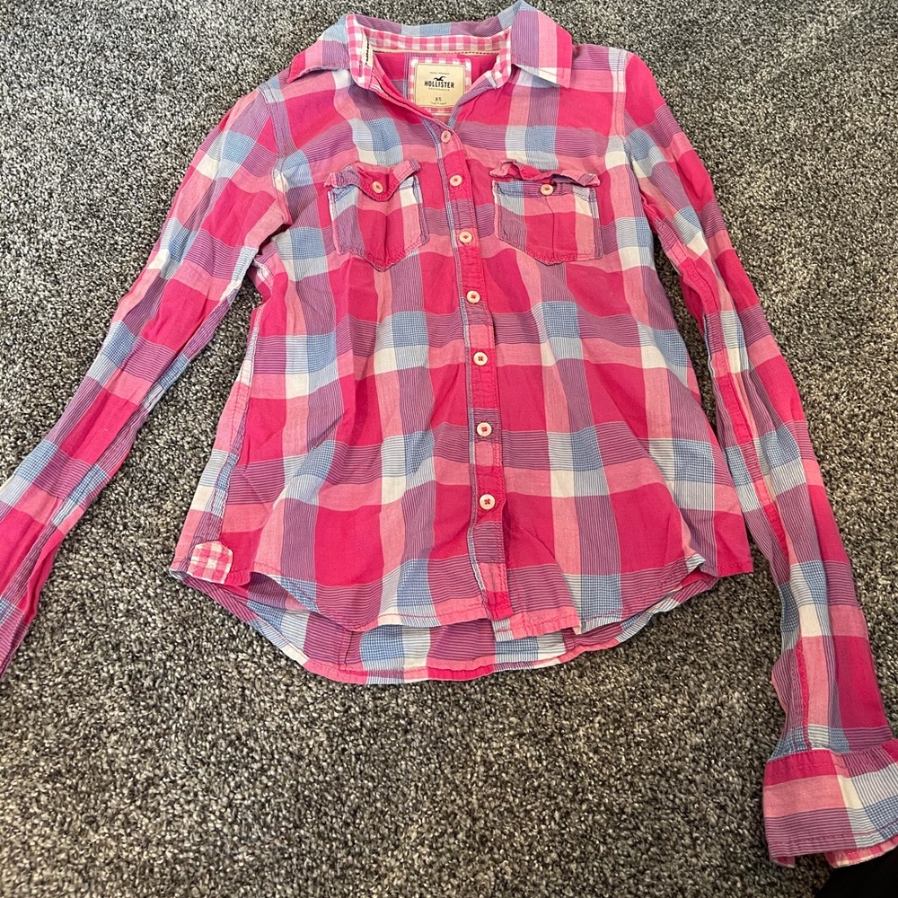 Hollister plaid pink button down size XS